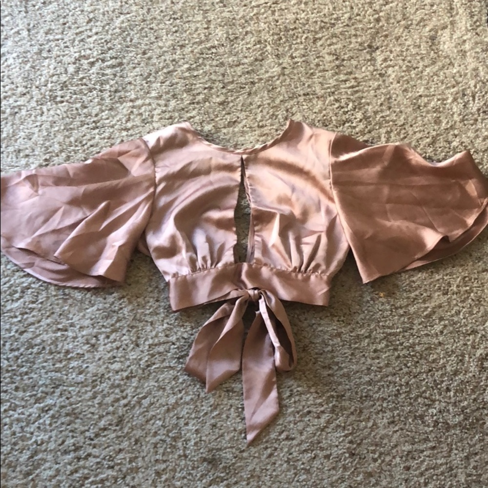 Americans Threads Copper Silk Bow Tie Crop Top
